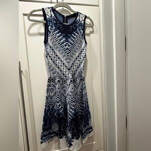 Karen Millen Navy and White Geometric Mini Dress